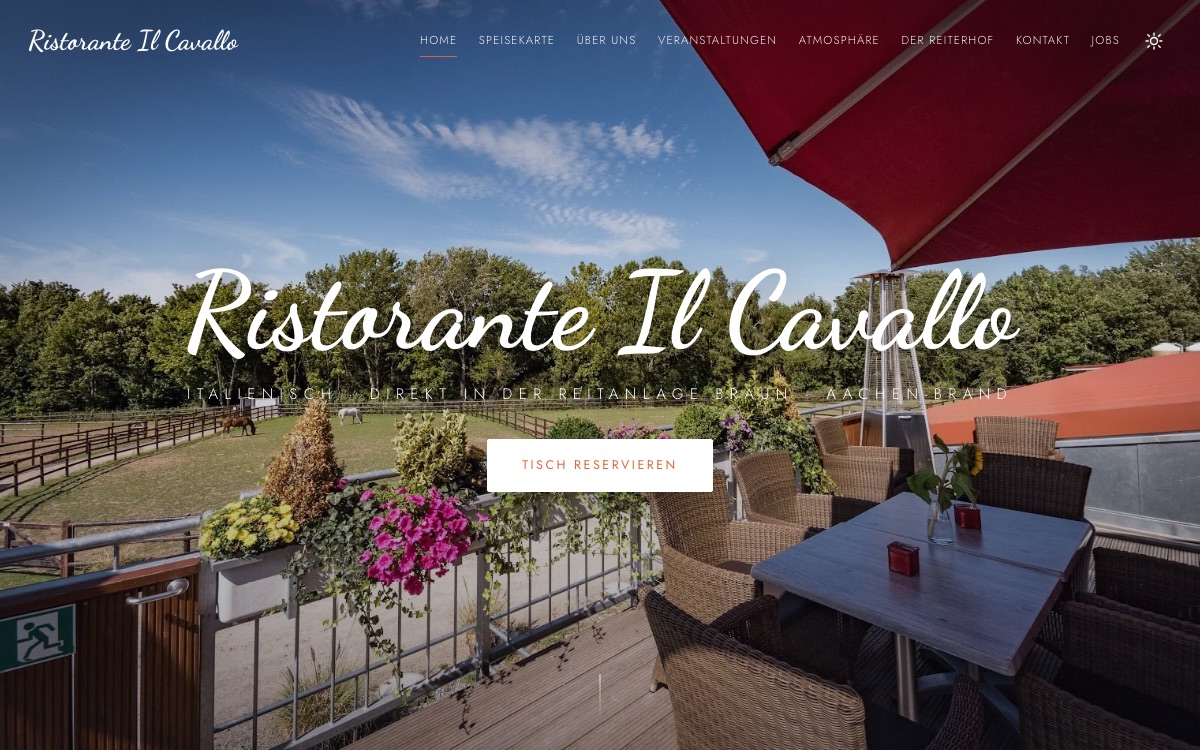 Startseite des Ristorante Il Cavallo mit Navigation, Speisekarte und Reservierung